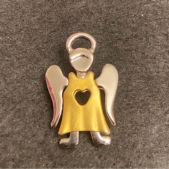Angels Jewelry - Vintage Two Tone Angel Halo Heart With Wings Brooch Matte Gold & Mirror Silver.
